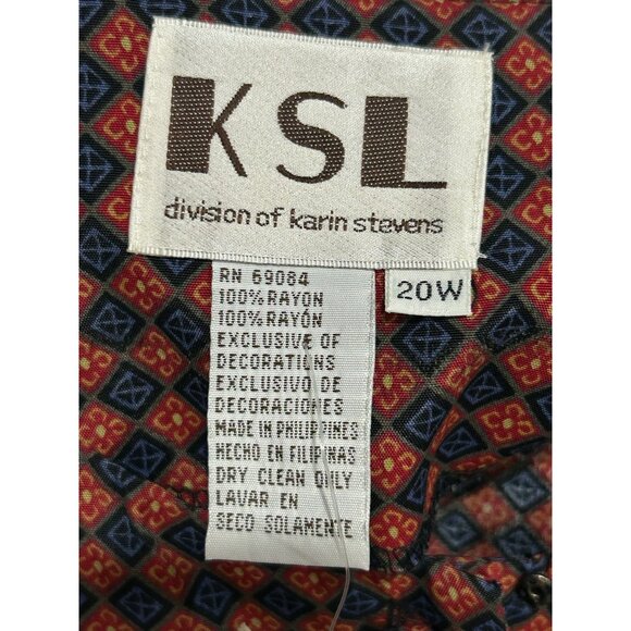 Vintage KSL Karin Stevens Pleated Dress Red Blue Sz 20W Geometric Pattern NWT - Picture 5 of 10